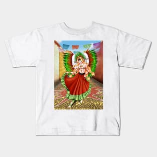 Christmas Quetzalcoatl Skirt Rudos Mask Background Kids T-Shirt